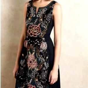 Moulinette Soeurs Anthropologie Size 6 Black Floral Embroidered Dress